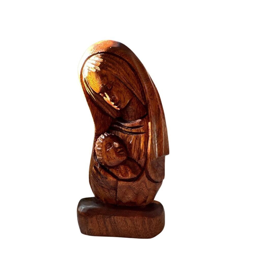 Vintage Hand Carved Wood Sculpture Mother & Baby